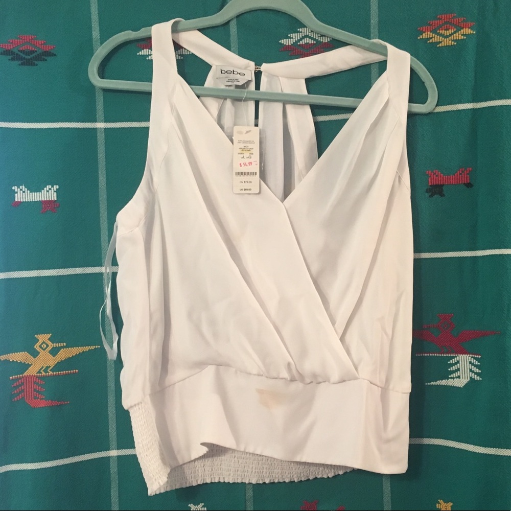 L NWT Bebe sexy white cropped halter top